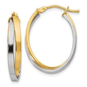 5mm Polished Double Oval Hoop Earrings in 14k Two Tone Gold, 23mm